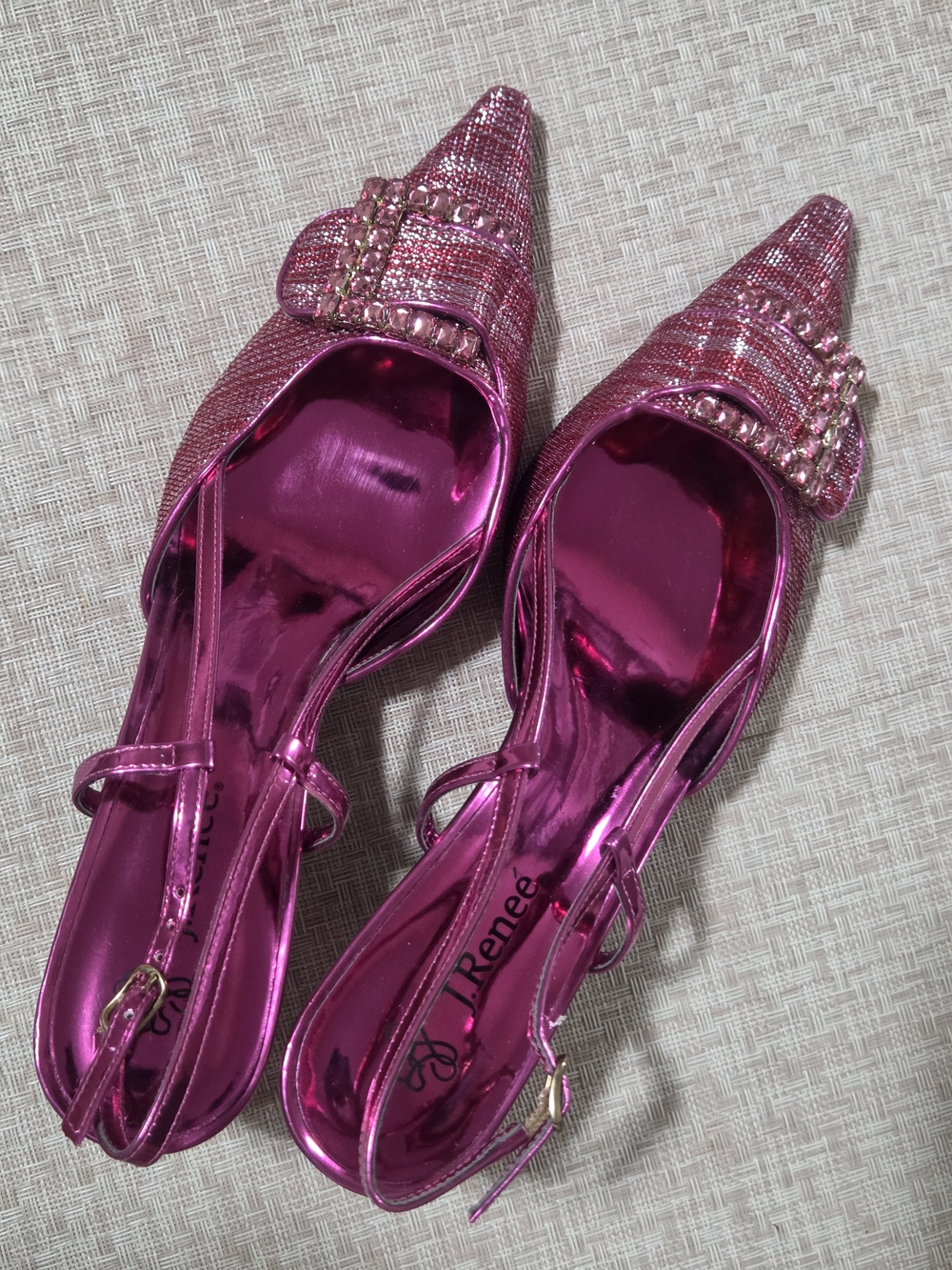 J. Reneé Electra Fuchsia Metallic Rhinestone Pointed Slingback Heels